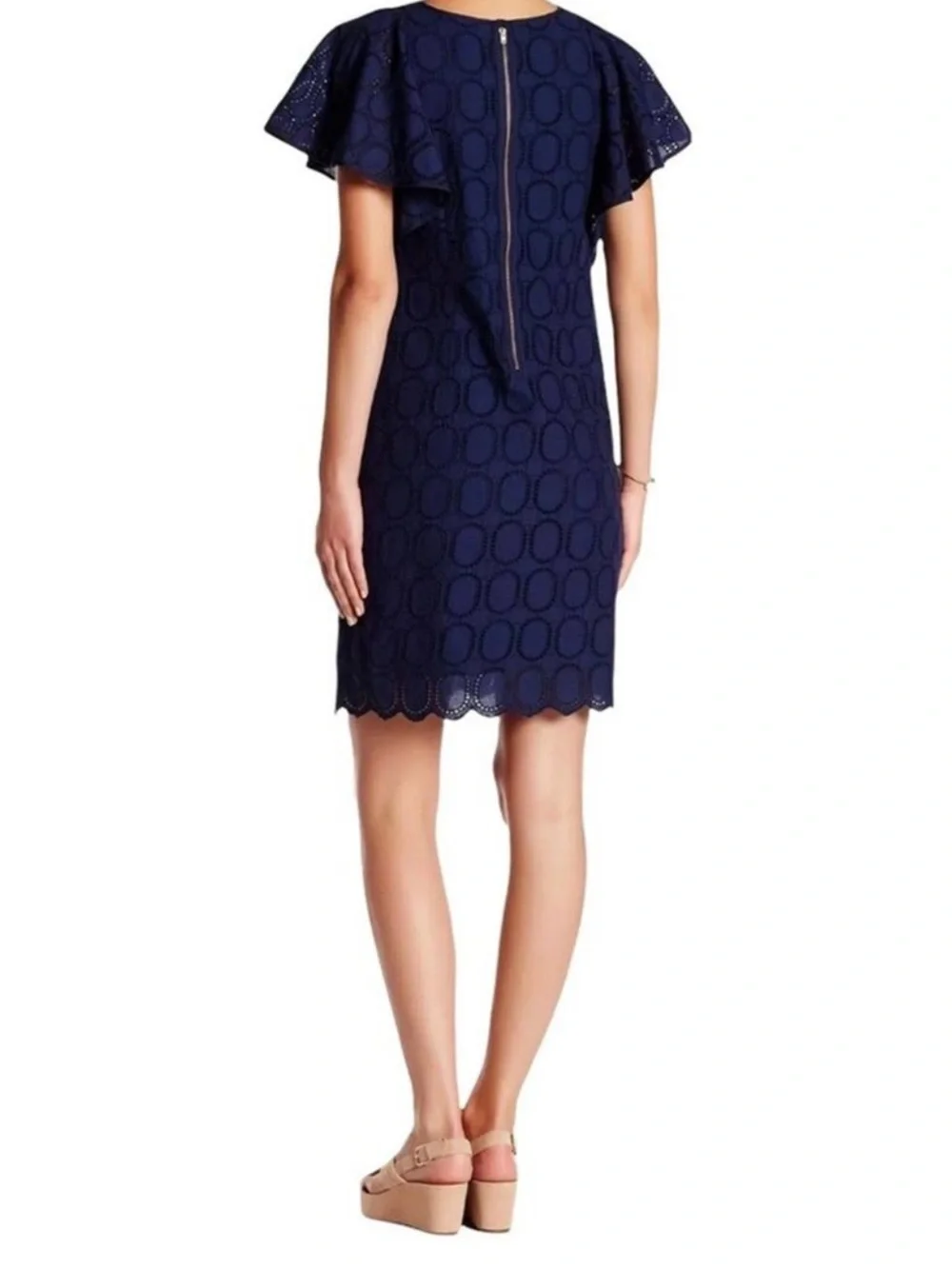 J.Crew Navy Eyelet Flutter Sleeve Shift Dress